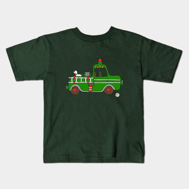 Green Fire Truck Kids T-Shirt by Mellowdays